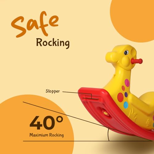 Image of PLAYGRO Giraffe Ride-On Toy | Rider for Toddlers with Safety Backrest for Kids | Smooth Rounded Edges | Age Group 1+ Year | Multicolor