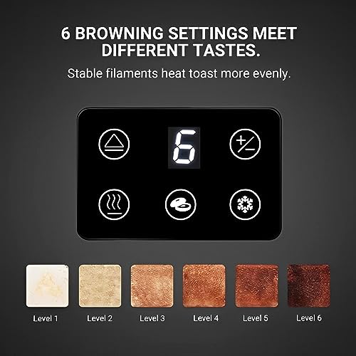 Bread Toaster 2 Slice - Touchscreen Stainless Steel Toaster 2 Slice w/ 6 Settings - Touch Screen Toaster Oven w/LED Display - Tostadora de Pan - Digital Toaster w/ 2 Slice Toaster for Bagels & Breads - Thumbnail 4