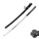 HMS Unsharpened Iaido Trainging Katana Sword, Aluminium Alloy Blade, Handmade, Full Tang, Brass Fittings, Bamboo Alloy Tsuba, Black Scabbard
