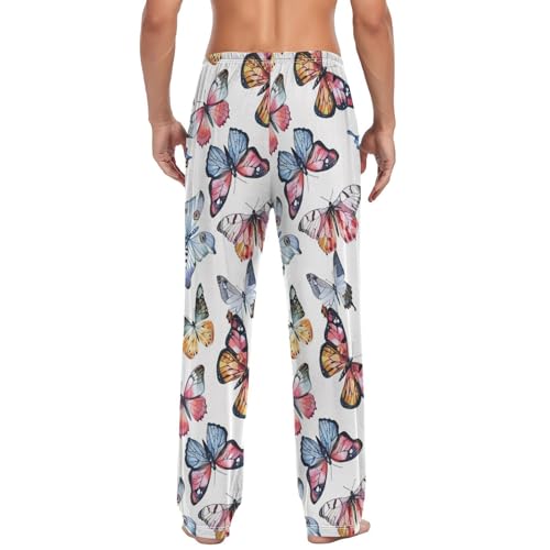 Mens Pajama Pants Colorful Butterflies Animals Soft Lounge Sleep Pj Bottoms with Drawstring Pockets3