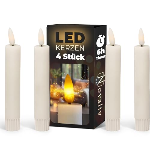 Novaliv 4X Stabkerze LED bewegliche Flamme Wachs - Echtwachs Weiß -...