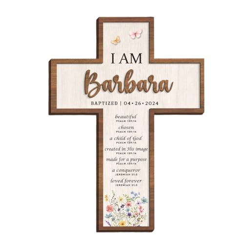Image of Godashop Personalized Baptism Cross Wood Sign, Wooden Sign Baptism Gifts for Baby, Christening Gifts - A3