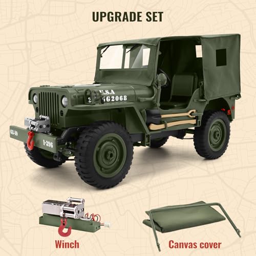 Image of BEAURE RC Jeep Car, 4WD 1 /10 Scale Remote Control Off-Road Crawler with Carport Cover, All Terrain 2.4Ghz RC Army Trucks, Military Vehicle Hobby RC Cars Toy for Kids