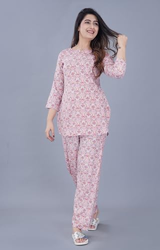 Image of Amazon Brand - Tavasya Womens Ethnic Print Cotton Straight Co-ord Set with Pocket | Casual Wear |3 /4th Raglan Sleeve | Regular Fit