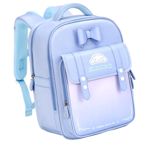 Many Rainbows Cinnamoroll Mochila escolar com laço com personagem de desenho animado japonês