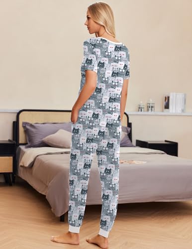 Image of Ekouaer Pajamas for Women Set 2 Piece Fall Lounge Sets Short Sleeve Pjs Joggers Long Pants Sleepwear with Pockets