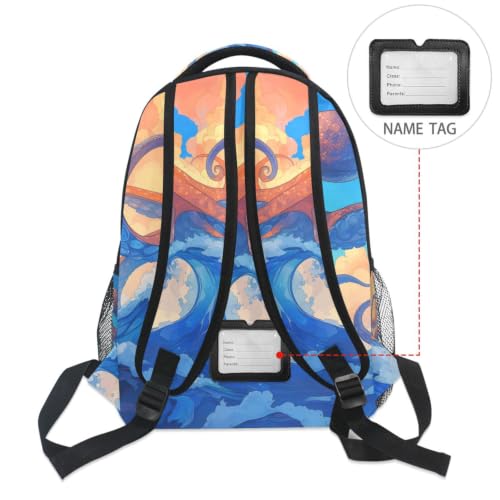 Sac à dos école octopus bleu vagues filles garçons solide