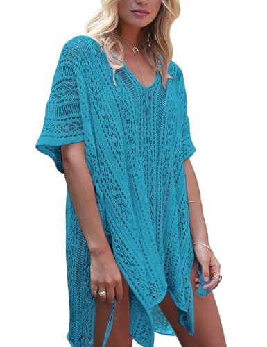 shermie Swimsuit Cover Ups for Women Short Sleeve V Neck Side Slit Loose Casual Mesh Knit Crochet Top2