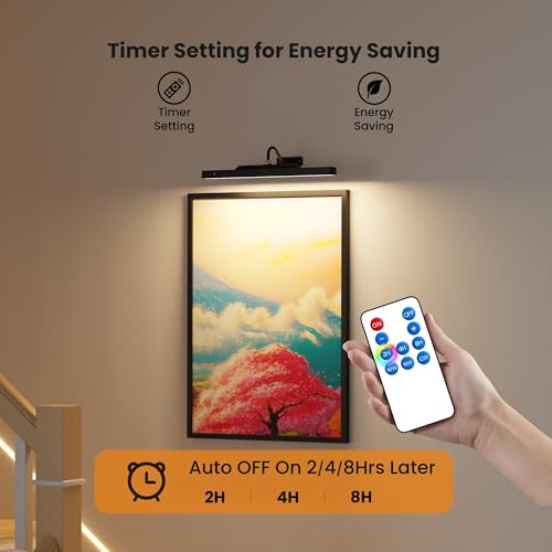 3Pack Picture Light Battery Operated, 16in Picture Light for Wall, 5000mAh Cordless Wall Lights with Controller,Art Light with Dimmable Cordless for Wall Painting,Frame, Portrait, Dartboard- Black