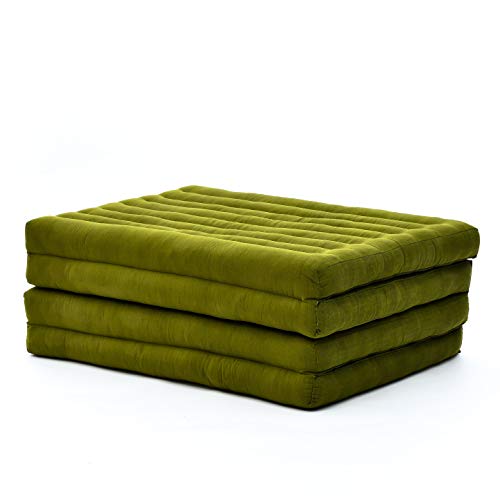 Leewadee Colchón Ancho Tailandés Plegable, 200x80x8 cm, Cama de Huéspedes Esterilla De Yoga Colchón De Invitados Almohada de Masaje Tailandesa TV Asiento de Suelo con Respaldo, Capok, Verde