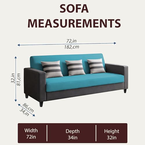 Image of Casaliving Amara 3 Seater Sofa Set for Living Room (Black Turquise Colour Fabric) Premium Fabric Sofa