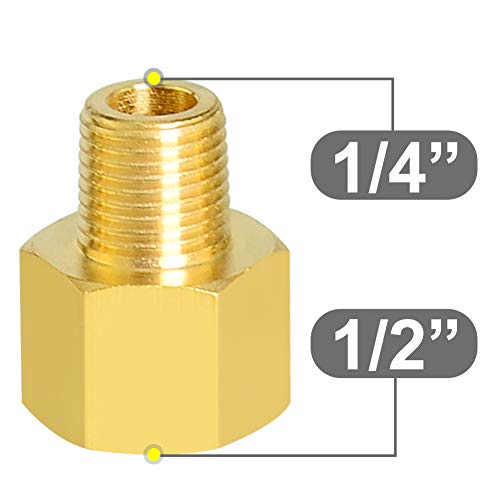 Gasher 15PCS Brass Pipe Fitting, Hex Bushing, Reducer Adapter, Reducing Hex Nipple 1/2 Inch NPT x 1/4 Inch NPT