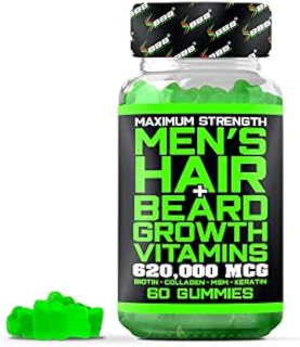 BBS Beard Growth & Hair Growth Vitamins for Men - Maximum Strength 620000mcg Biotin - Collagen - MSM - Keratin - Bamboo Extract - Multivitamin Gummies (Made by Best Beard Stuff USA)