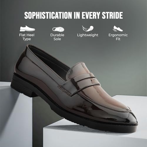 Image of STANPHORD Men Formal Loafer Shoes | Metal Accent Slip-On Moccasins | PU Leatherette Cushioned Anti-Slip | Office Party Business Wear (TPSL 25026)