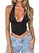 UNCOOYEE Women Summer Sexy Lace Halter Neck Tank Top Sleeveless Backless Y2k Trendy Going Out Corset Crop Tops Black Small