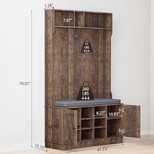 Image of Hall Tree with Bench Entryway Coat Rack with Shoe Storage