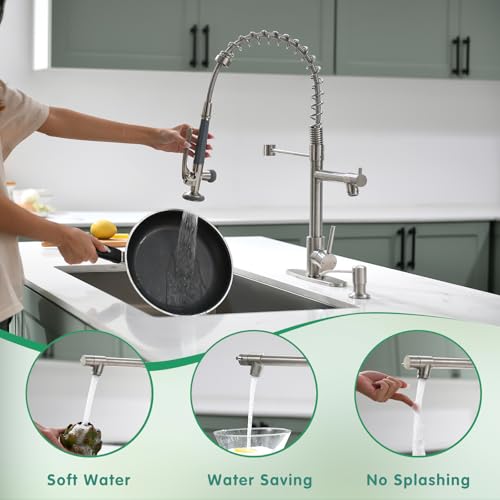 Image of Fapully 4 Hole Kitchen Sink Faucet with Soap Dispenser Brushed Nickel