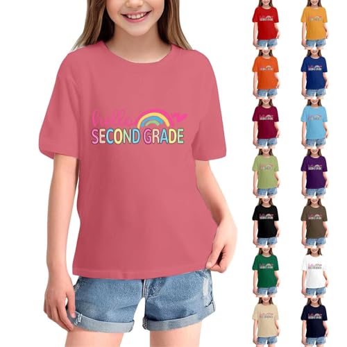 Girls Boys School Days Short Sleeve Graphic T-Shirts, Second Grade Letter Print Tops, Preschool Student Clothes4