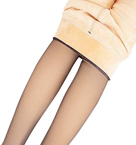 ausuky Legs Fake Translucent Warm Fleece Pantyhose Slim Stretchy Women Winter Outdoor