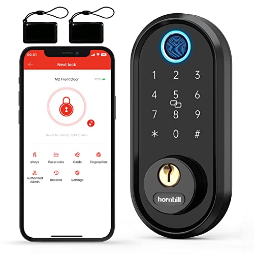 Smart Door Lock, hornbill 7-in-1 Keyless Entry Door Lock Biometric Fingerprint Smart Deadbolt, Electronic Digital Bluetooth Keypad Code Door Lock, Smart Locks for Front Door, IC Fob & Free App Control Smart Door Lock, hornbill 7-in-1 Keyless Entry Door Lock Biometric Fingerprint Smart Deadbolt, Electronic Digital Bluetooth Keypad Code Door Lock, Smart Locks for Front Door, IC Fob & Free App Control