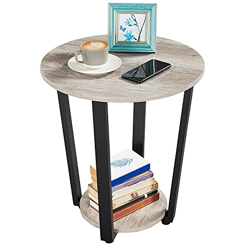 Yaheetech Mesita de Auxiliar Redonda Mesa Auxiliar Estrecha Vintage Mesa Lateral para Salón Sofa 56,5 cm de Altura Gris