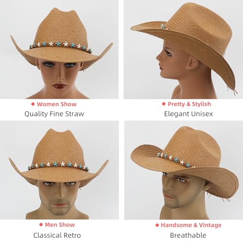 Image of Cowboy Hat for Women, Western Cowgirl Hat, Classic Straw Cattleman Cowboy Hat