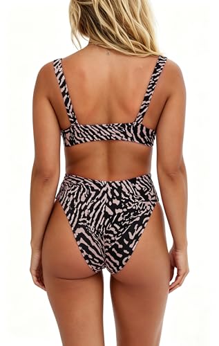 Image of geluboao Bikini Set for Women Solid V Neck Knot Front Push Up High Leg Thong Two Piece Swimsuit