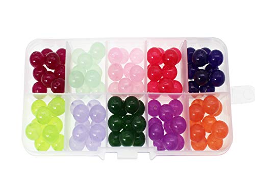 100 cuentas de calcedonia de 10 mm, 10 mm, cuentas de piedra natural, redondas y suaves, cuentas sueltas para hacer joyas, hechas a mano con una caja de plástico (10 mm, 22 colores mixtos 1)