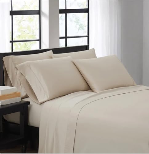 KIRKLAND Signature 680 Thread Count King Sheet Set 6-Piece Pima Cotton Oatmeal Crease Control Technology.