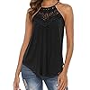 Bluetime-Womens-Summer-Halter-Spaghetti-Strap-Lace-Flowy-Tank-Tops-Cami-Shirts Bluetime Black Tank Top Women Spaghetti Strap Casual Cute Summer Shirts Blouses Country Concert Outfits Black L
