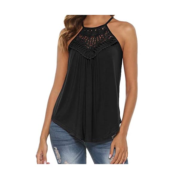 Bluetime-Womens-Summer-Halter-Spaghetti-Strap-Lace-Flowy-Tank-Tops-Cami-Shirts Bluetime Black Tank Top Women Spaghetti Strap Casual Cute Summer Shirts Blouses Country Concert Outfits Black L