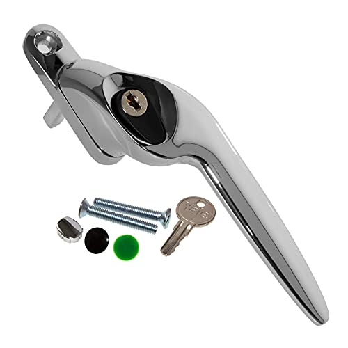 Chrome Right-Hand Yale UPVC Window Handle Cranked Double Glazing Universal Key Locking - 40mm