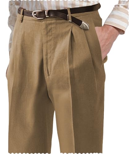 Drolia Mens Formal Pant Linen Trousers Regular Fit Leisure Suit Cuffed Pants
