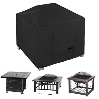 NettyPro Fire Pit Cover Square Fade Resiatant Waterproof Heavy Duty 600D Outdoor Patio Firepit Cover for Gas Propane Fire Pit Table, 32 x 32 x 24 Inch, Black