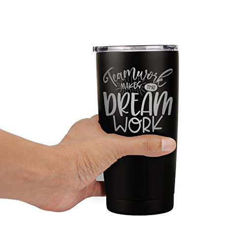 Teamwork Makes The Dream Work Tumbler / 20 Oz Black Engraved To Go Stainless Steel Travel 20 Ounce Coffee Mug/Employee Appreciation Present #TOP4
