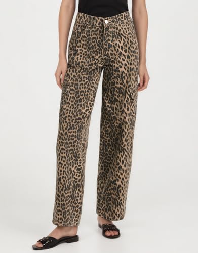 Kedera Womens Leopard Cargo Pants Straight Leg Cheetah Print Jeans Wide Leg Y2K Barrel Baggy Boyfriend Jeans with Pockets4