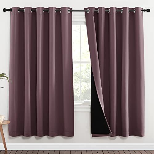 Image of NICETOWN 100% Blackout Window Curtain Panels, Full Light Blocking Drapes with Black Liner for Nursery, 72-inch Drop Thermal Insulated Draperies (Dry Rose, 2 Pieces, 70-inch Wide Per Panel)