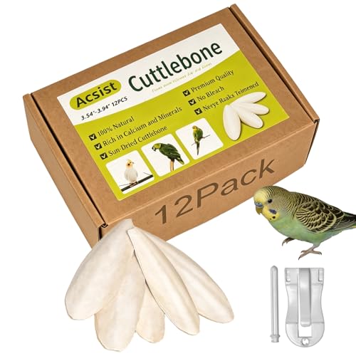 Acsist 3.5"-4" Cuttlebone for Birds,Parakeets Cuddle Bone Beak Trimming,Premium Calcium Natural Cuttlefish Bone for Parrot,Cockatiel,Budgie,Tortoise, Snails,Reptiles,12 Pcs