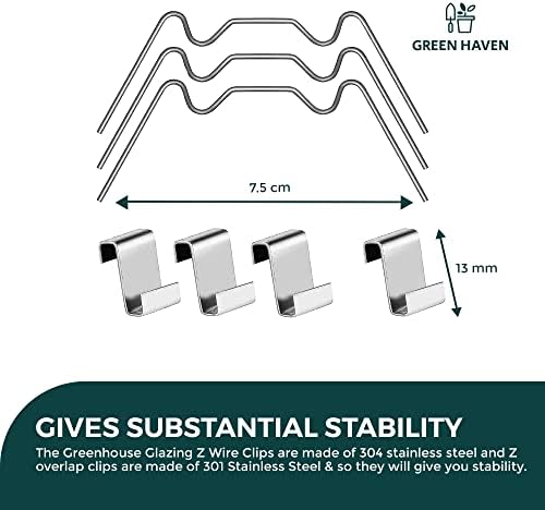GREEN HAVEN 100 Pcs Greenhouse Clips for Glass Panes  50 Pcs W and 50 Pcs Glazing Z Wire Clips for Holding Glass | Stainless Steel Window Clip for Fixing Aluminum Panels, Polycarbonate Glass Panes