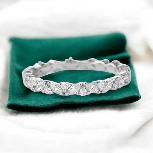 Marquise Cut Moissanite Eternity Wedding Band for Women – Full Eternity Ring with 0.3 TCW Marquise & Round-Cut Stones in 925 Sterling Silver, Elegant Stacking Design4