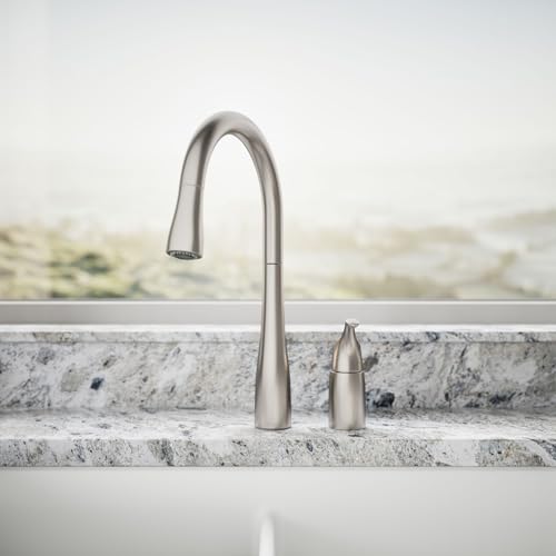 Image of KOHLER K-647-VS Simplice Pull-Down Kitchen Faucet with Side Handle Control, Kitchen Sink Faucet with Pull-Down Sprayer, Vibrant Stainless