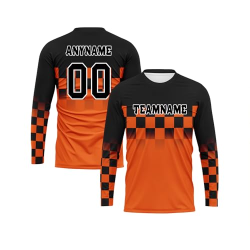 Onegam Custom Long-Sleeve Motocross Jersey, Personalized Racing Jersey Powersports Tops Dirt Bike Team Shirts Orange Black