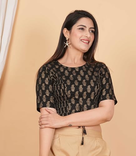 Image of Yash Gallery Women's Cotton Zig-Zag Printed Regular Regular Fit Short Sleeve Blouse