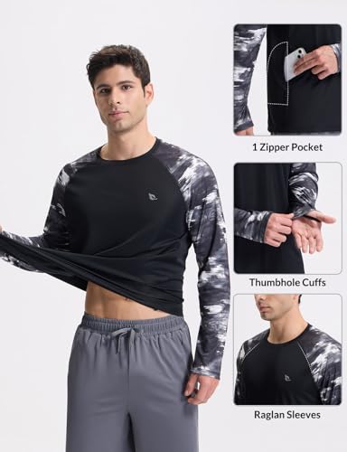 baleaf Men's Sun Protection Swim Shirts Zipper Pocket Rash Guard Shirt Quick Dry Long Sleeve Sun Shirt UPF 50+4