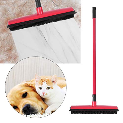 ゴムほうき、毛皮リムーバー ペットの毛取りほうきと糸くずブラシのコンボ ペットの毛取りほうき スキージーと伸縮ハンドル付きカーペットほうき カーペット、床のほこり取り用 (赤)