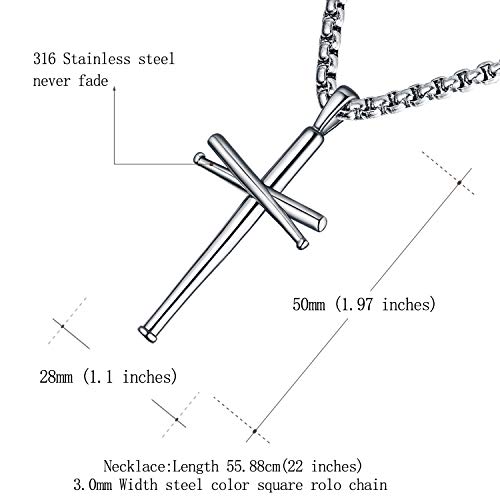 Baseball Cross Pendant Necklace.Baseball Bats Athletes Stainless Steel Crucifix Pendant Chain Necklaces 22" Rope Chain for Teen Boys Men Women Girls3
