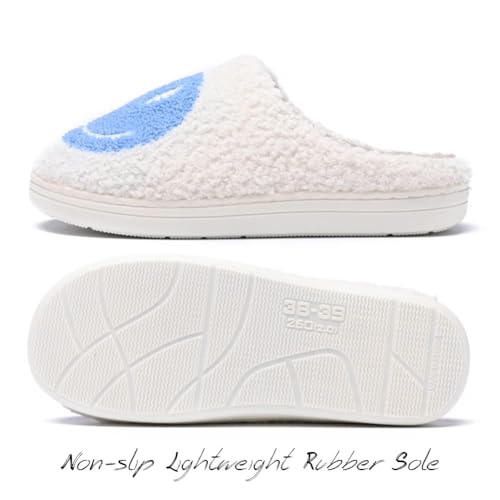 Image of Women's Men's Preppy Happy Face Slippers Comfy Warm Plush Slip-On House Slipper for Winter Indoor Soft Cushion Non-slip Fluffy Slides Slippers
