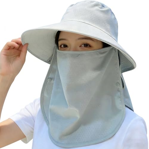 Image of UPF 50+ 3-in-1 Sun Hat for Women, Wide Brim UV Protection Visor Hat with Detachable Neck Flap & Face Cover