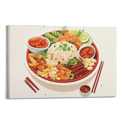Poster Abundant Rice Set WIZIGM pour habiller un mur vide de cuisine avec une toile encadrée