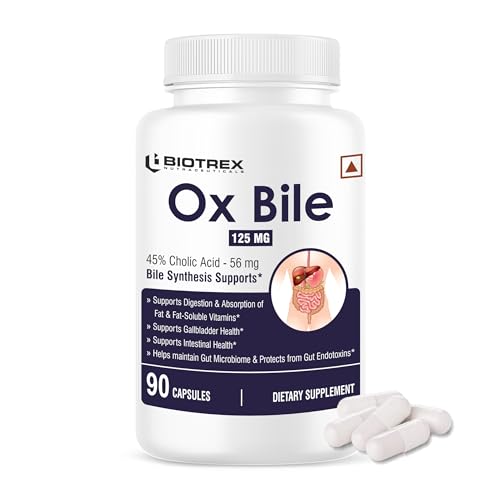 Image of Biotrex Nutraceuticals OX BILE EXTRACT 125mg, 45% CHOLIC ACID, Supports Gallbladder Health & Supports Healthy Digestion, Bile Synthesis Support, (Gluten Free & Non-GMO) - 90 Capsules